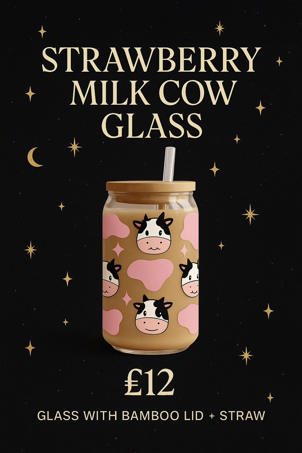 Strawberry Milk Cow Glass 🐄💖