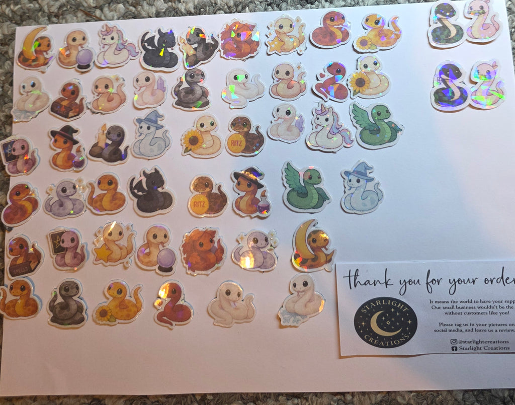 🐍✨ Chibi Snake Sticker Pack – Holo Vinyl Stickers | Starlight Creations PACK OF 5