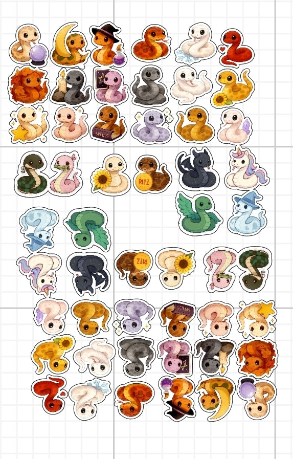 🐍✨ Chibi Snake Sticker Pack – Holo Vinyl Stickers | Starlight Creations PACK OF 5